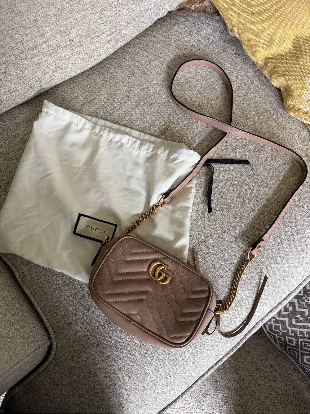 Gucci Blush Pink Leather GG Marmont Camera Bag with Gold Hardware